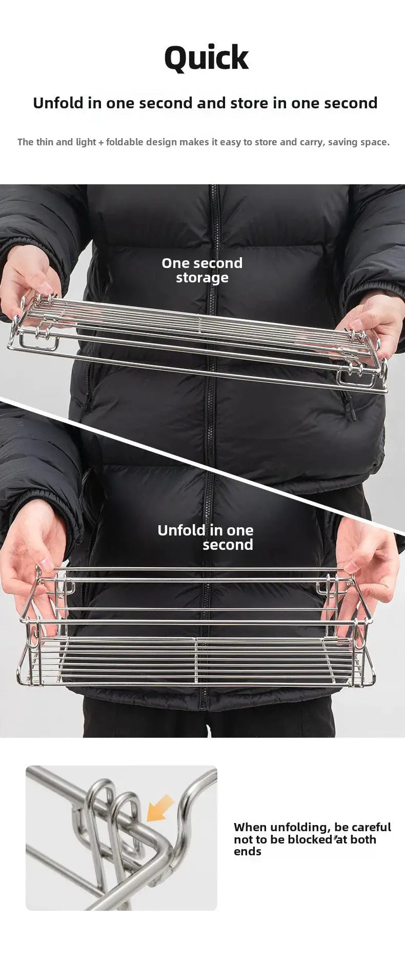 Simples Market outdoor aluminum folding table storage rack; wire basket with one-step unfolding.