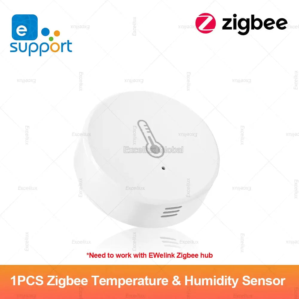 Zigbee temperature and humidity sensor, white round indoor thermometer for home automation, works with EWeLink hub