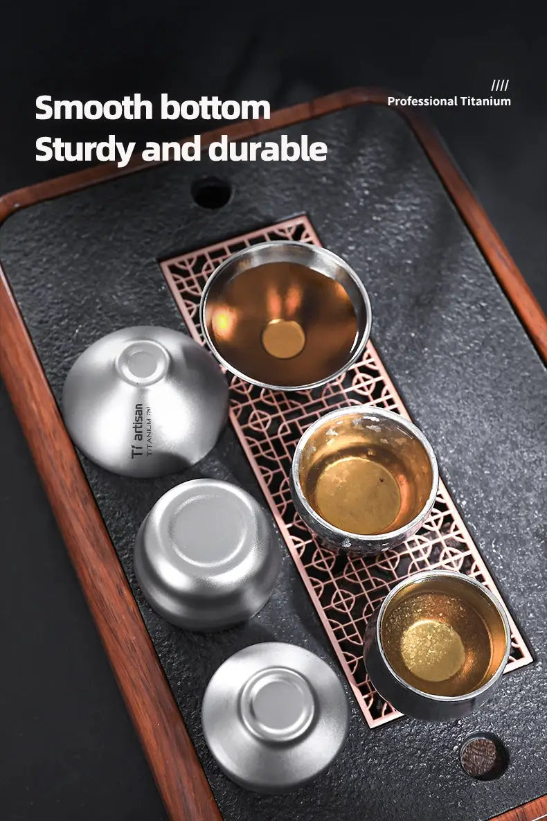 Tiartisan titanium 80ml double-layer gourd teacup set with lids for outdoor camping
