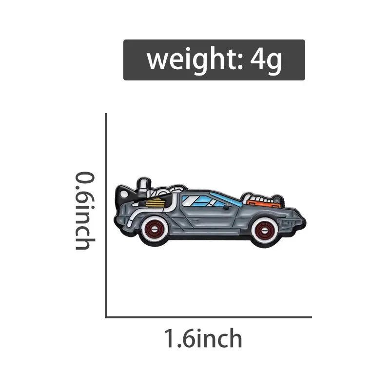 Retro Cartoon Sports Car Enamel Pin Inspired By Sci Fi Movies Vehicle Brooch For Jacket Lapel Bags Gift
