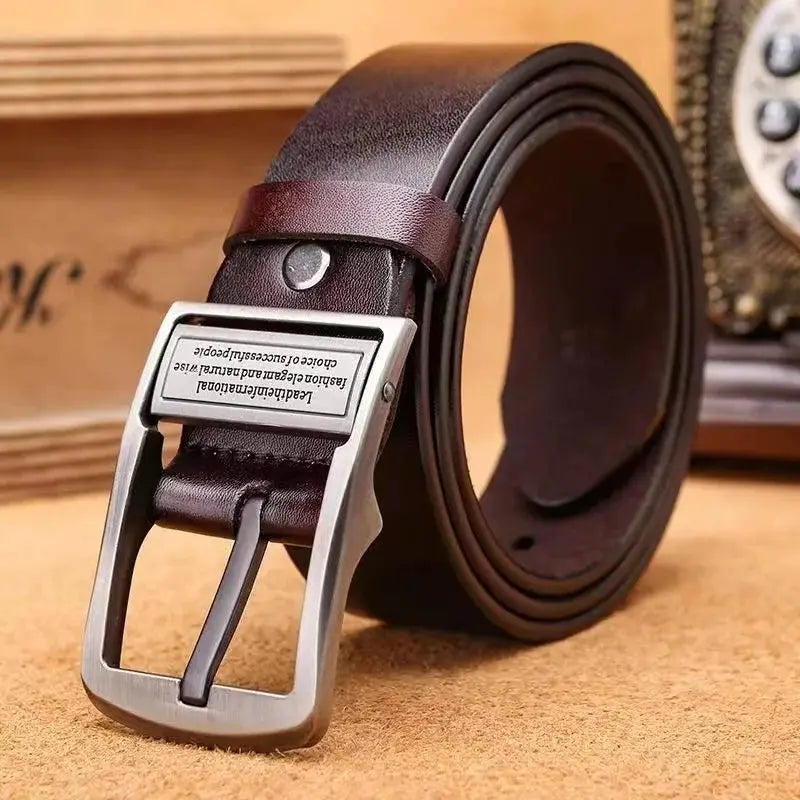 Leather Cowhide Mens Belt With Metal Alloy Pin Buckle Luxury Brand Jeans And Business Casual Waist Strap