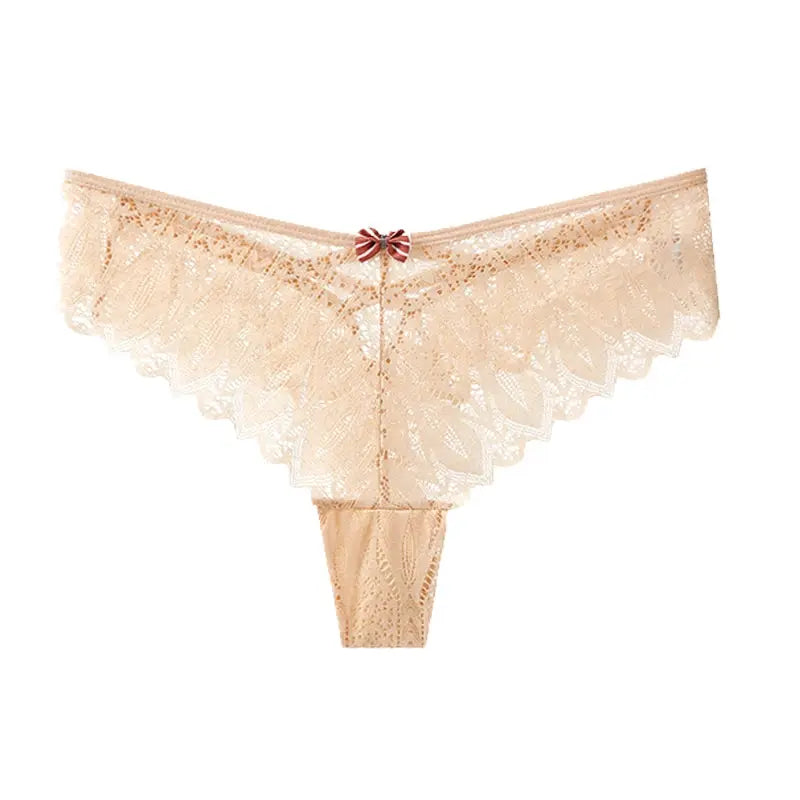 LaceLuxe Women Breathable Lace Panties Briefs Comfortable Nylon Spandex Blend With Hollow Bowknot Design