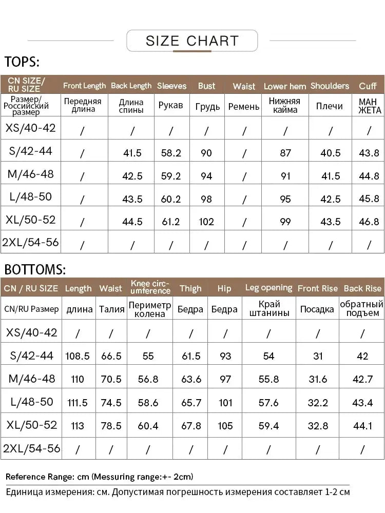 AMII Minimalism women's pants size chart by Simples Market, with TOPS and BOTTOMS measurement tables.