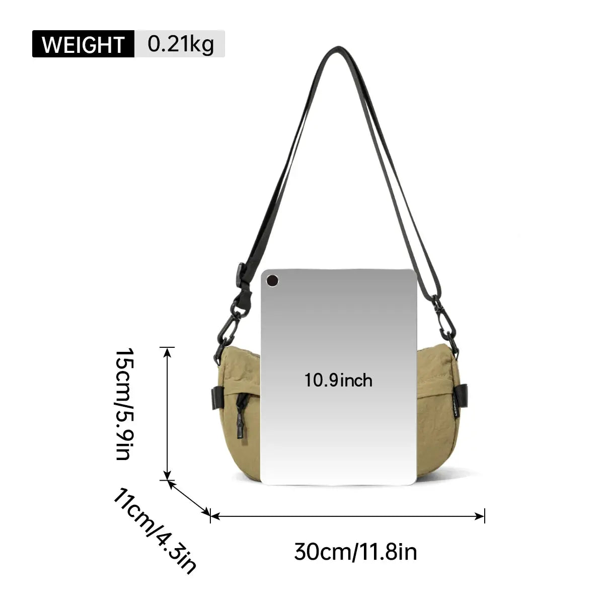 Simples Market Japanese-style waterproof nylon crossbody bag with multiple pockets, beige color, black strap