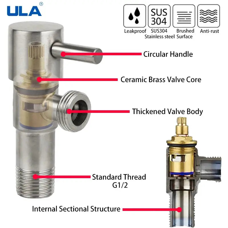 Single cold water valve for bidet faucet by ULA, stainless steel angle valve with ceramic brass core