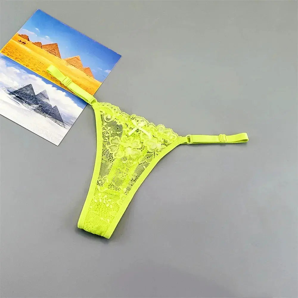 Simples Market neon lime lace thong underwear with adjustable straps and low-rise T-back