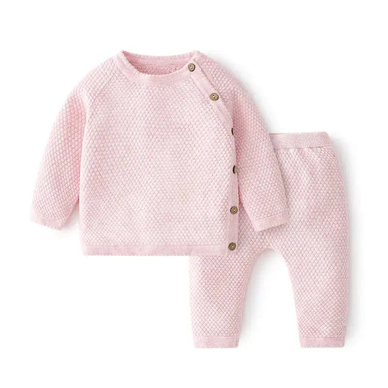 Unisex Cotton Baby Clothes Sets For Newborns Spring Knit Tops And Pants Pajama Set