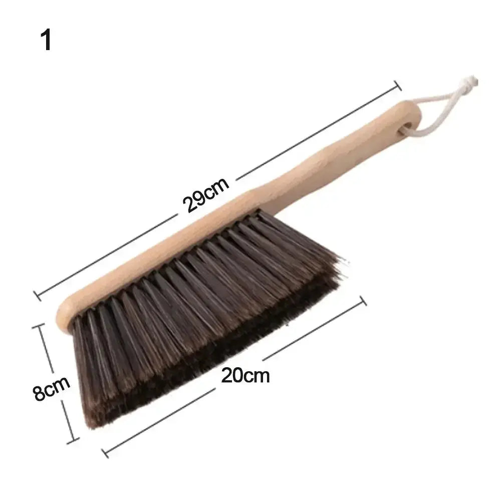 Wooden-handled brush with natural dark bristles by Simples Market; anti-static desktop cleaning tool, 1 pc