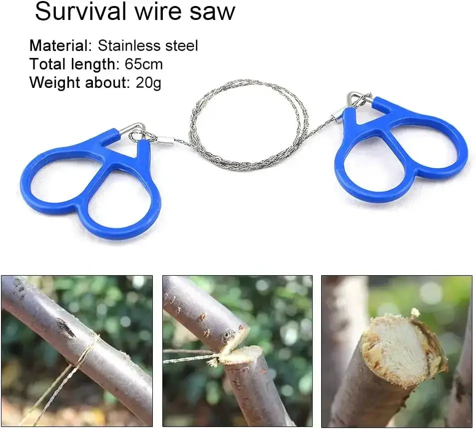 Simples Market survival wire saw with blue plastic handles and stainless steel cable, 65 cm long