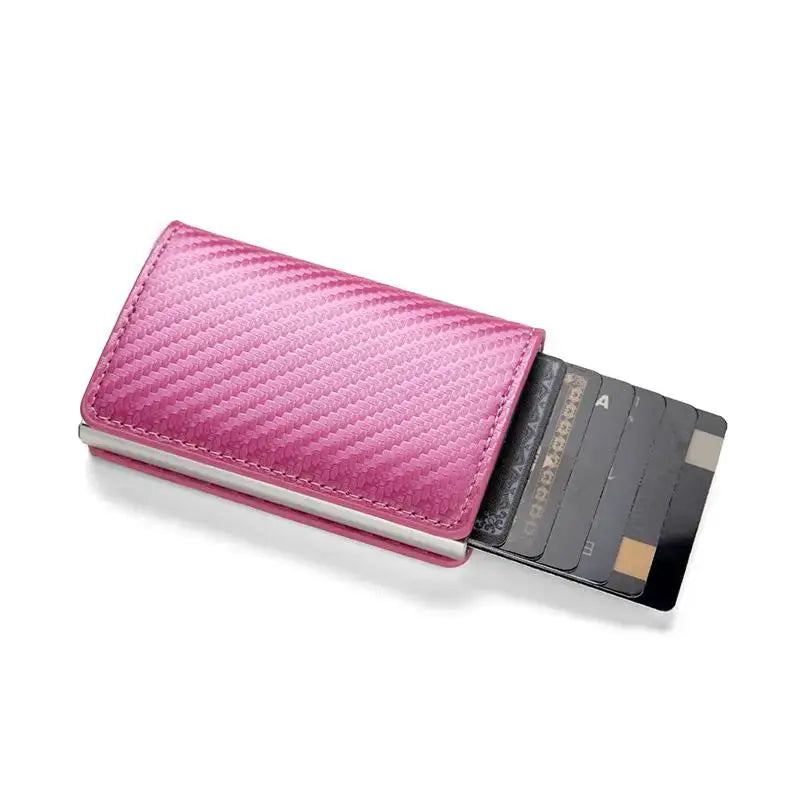 Minimalist RFID card wallet by Simples Market in pink PU leather with card slots