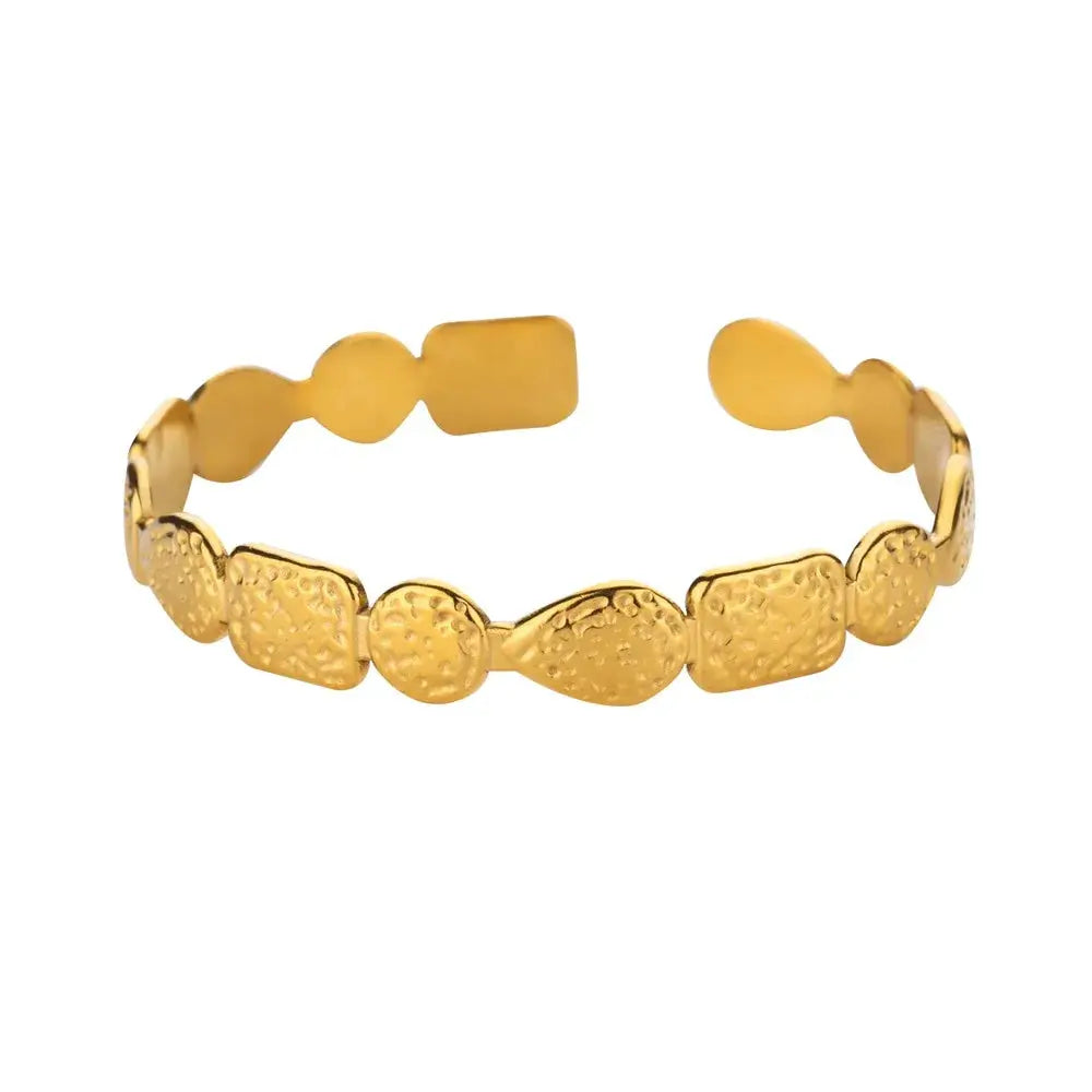 Exquisite Classic Bump Pattern Open Bangle Cuff Bracelet For Women Gold Color Stainless Steel Hand Ornament Gift
