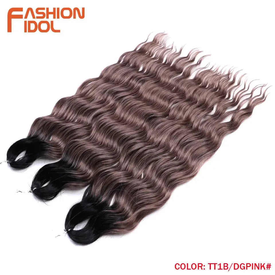 Anna 24-inch synthetic water-wave braiding hair extensions set, ombre blonde, Fashion Idol logo
