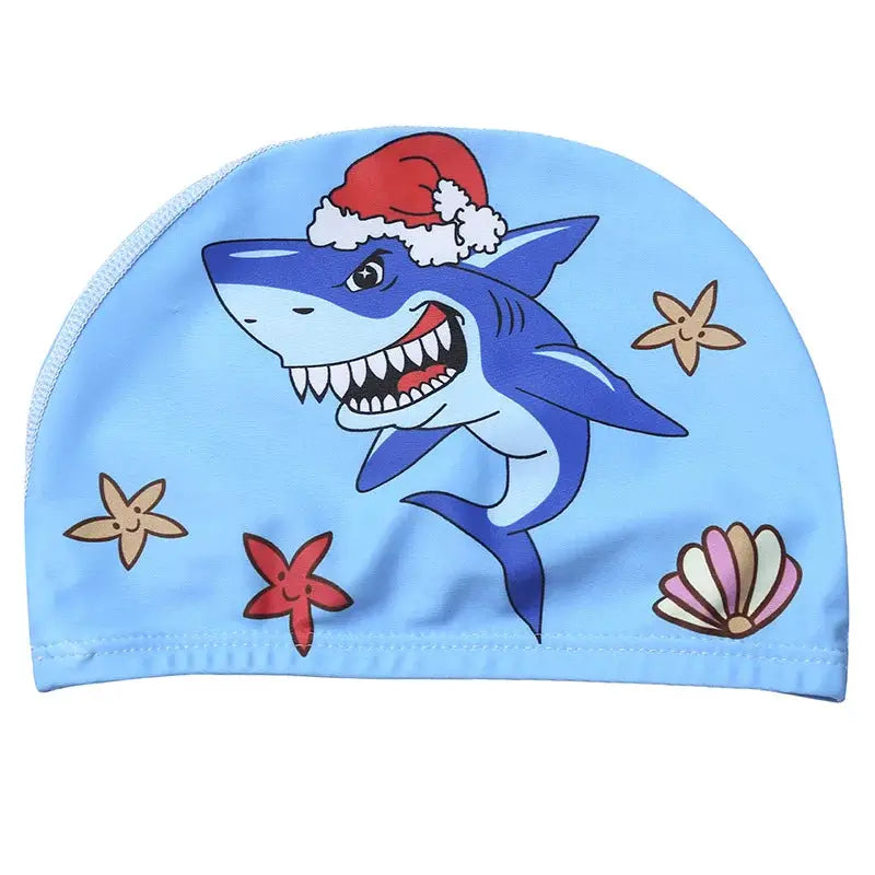 Kids Cartoon Swim Cap Elastic Fabric Pool Water Sports Ears Protection Hat Bathing Cap Boys Girls