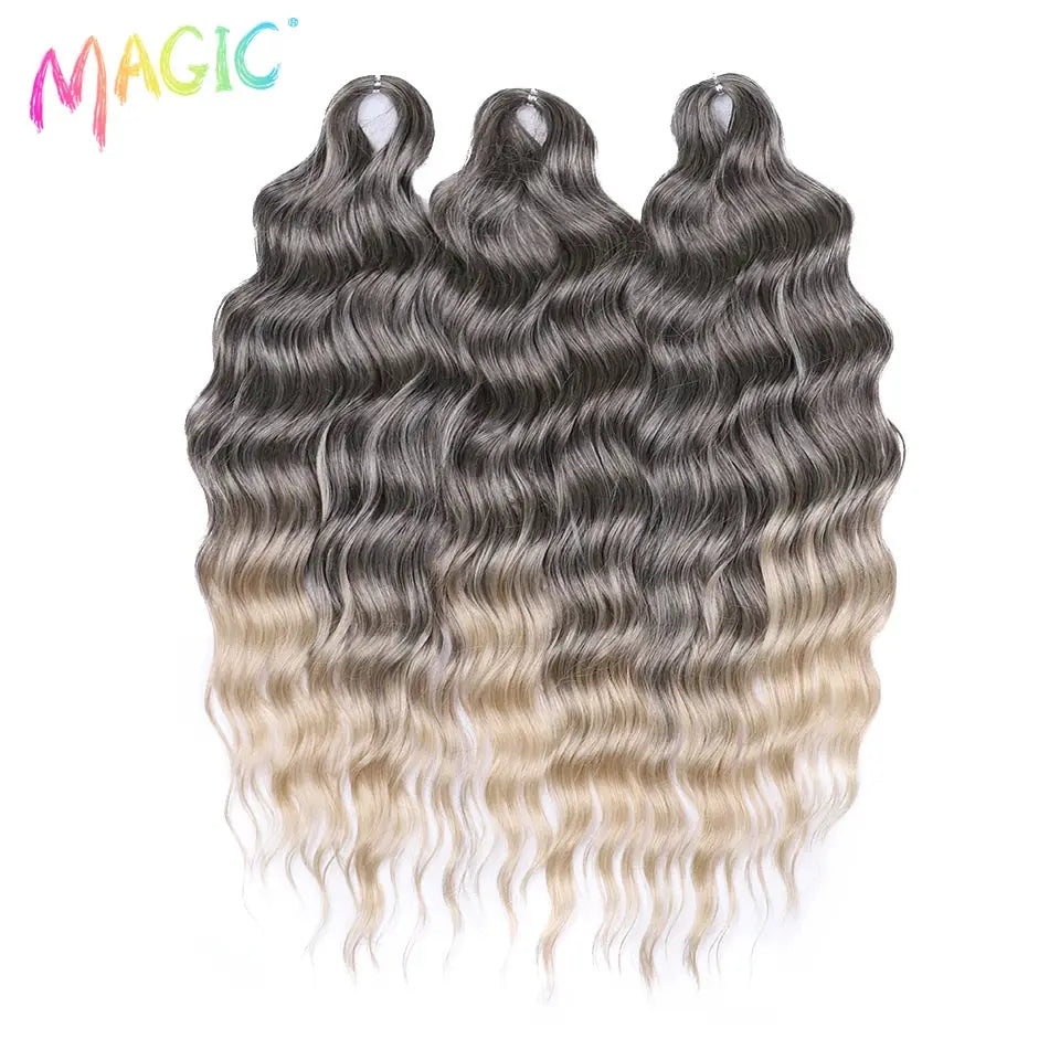 Anna Synthetic Hair 24in water-wave braiding extensions in black-to-blonde ombre, three bundles by Simples Market