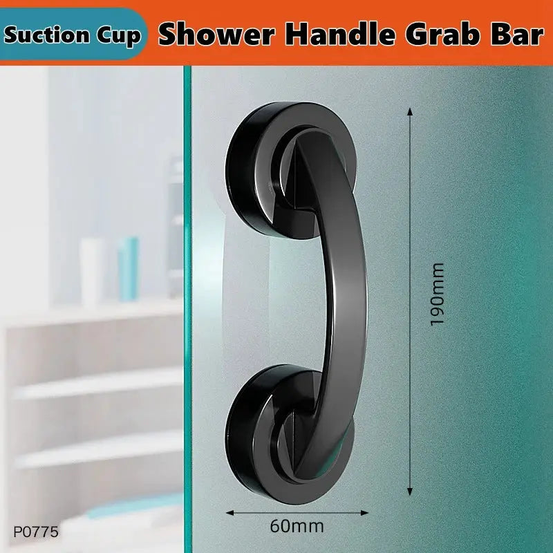 Shower handle grab bar with suction cups, black metal; 190mm tall, 60mm wide, Simples Market