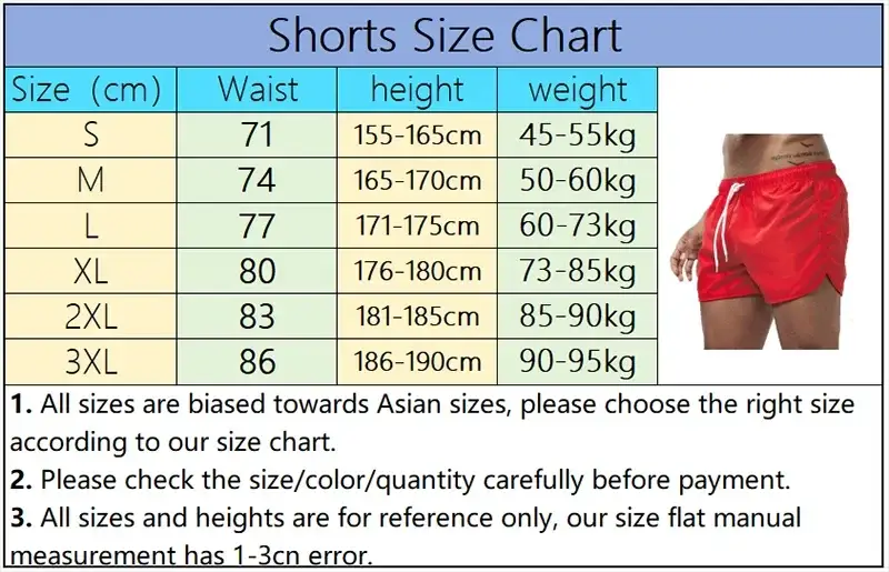 Men's red Simples Market board shorts with white drawstring and visible size chart