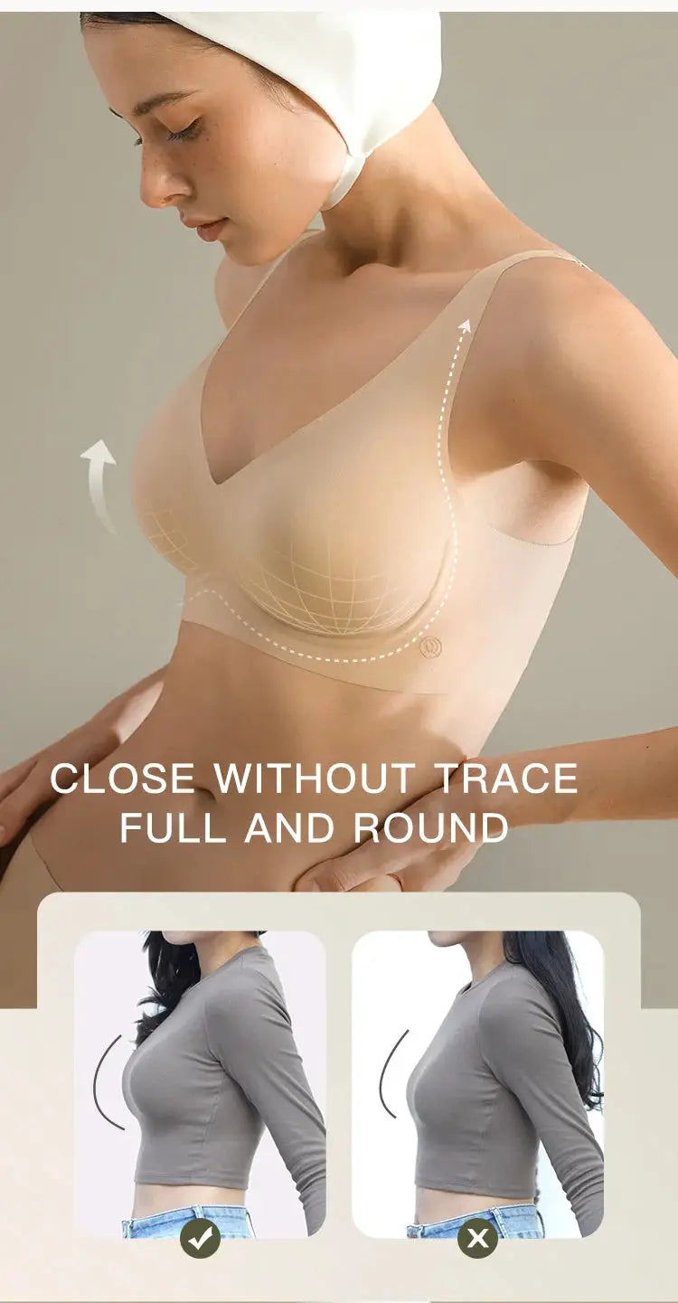 SUJIIN seamless wireless bra in nude, padded V-neck bralette by Simples Market