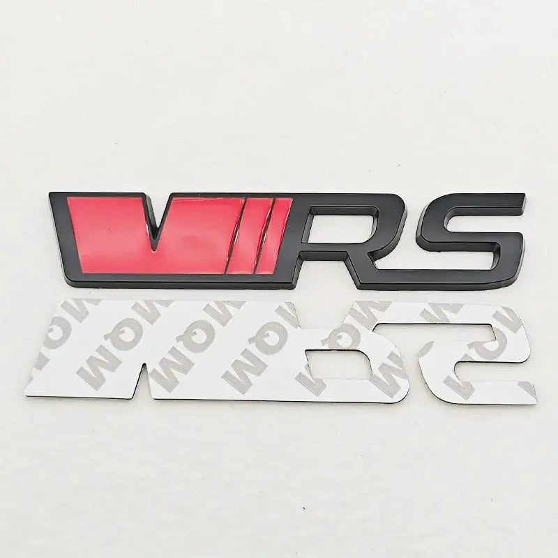 3D metal VRS emblem sticker for cars, red V with black lettering, 3M adhesive backing