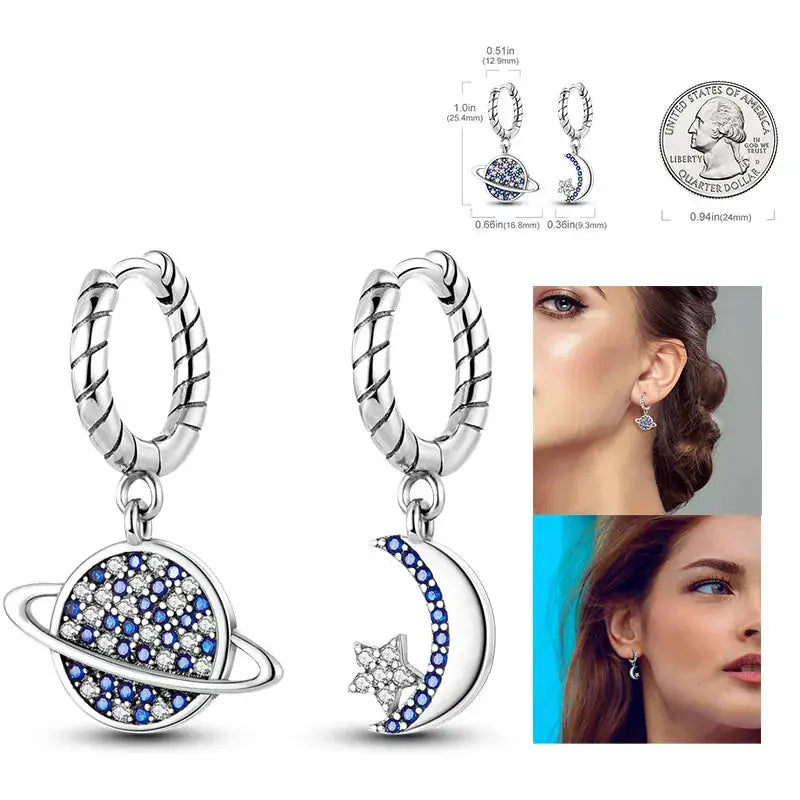 925 Silver Hoop Earrings For Women Zircon Heart Shape Star Eardrops Original Fashion Jewelry