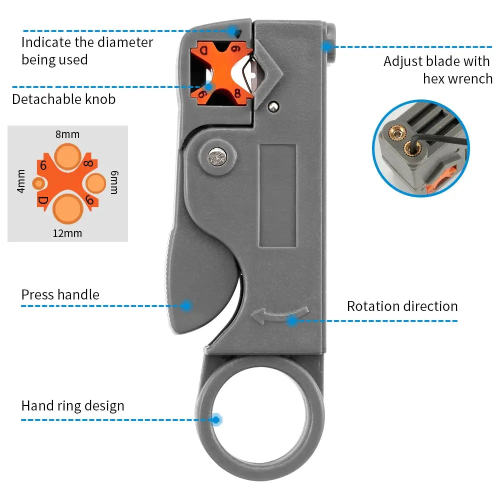 Stripping Pliers Wire Stripper Tool Stainless Steel Decrusting Cable Stripper With Adjustable Blade Depth Insulated