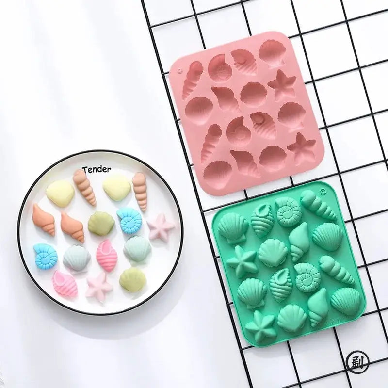 Chocolate Silicone Mold Shell Marine Animal Shape 3D 16 Cavities Candy Pudding Cake Decoration