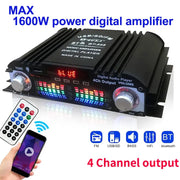 1600W Peak Power HiFi 4 Channel Digital Amplifier Bluetooth Karaoke Player FM Radio Remote Control