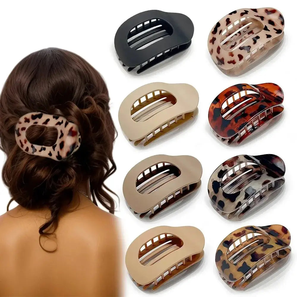 LuxeHair Oval Leopard Hair Claw Clip Curved Matte Acrylic For Secure All Day Hair Styling