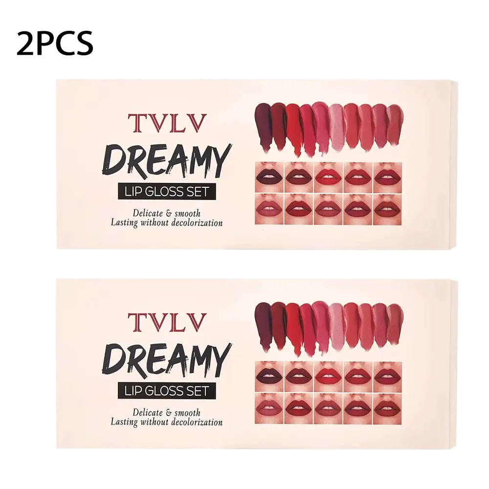 LumiLuxe Velvet Kiss 10 Piece Lip Gloss Lipstick Set Waterproof Long Lasting Moisturizing Valentines Day Gift