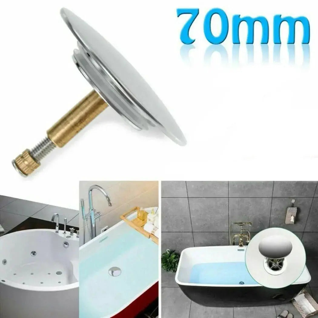 Simples Market 70mm silver bathtub drain stopper, pop-up bath waste plug for sinks and tubs.