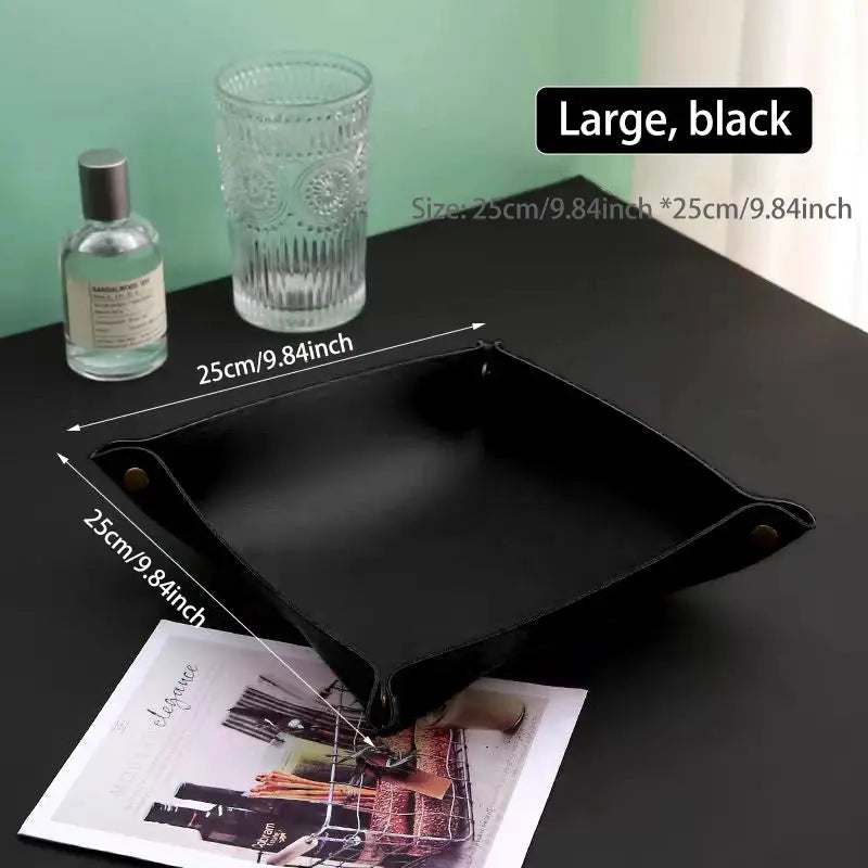 Leather Living Room Entry Key Storage Box and Cosmetics Sundries European Tray Desktop Organizer