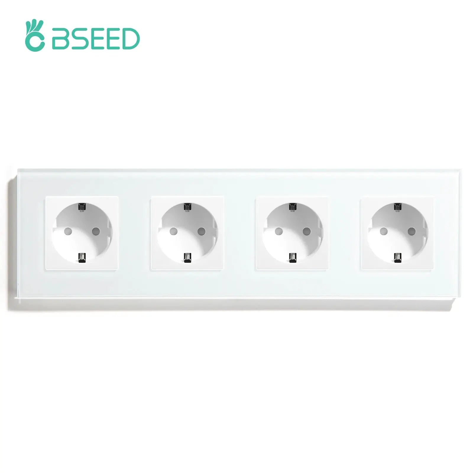BSEED four-socket EU wall power strip with glass panel, white finish