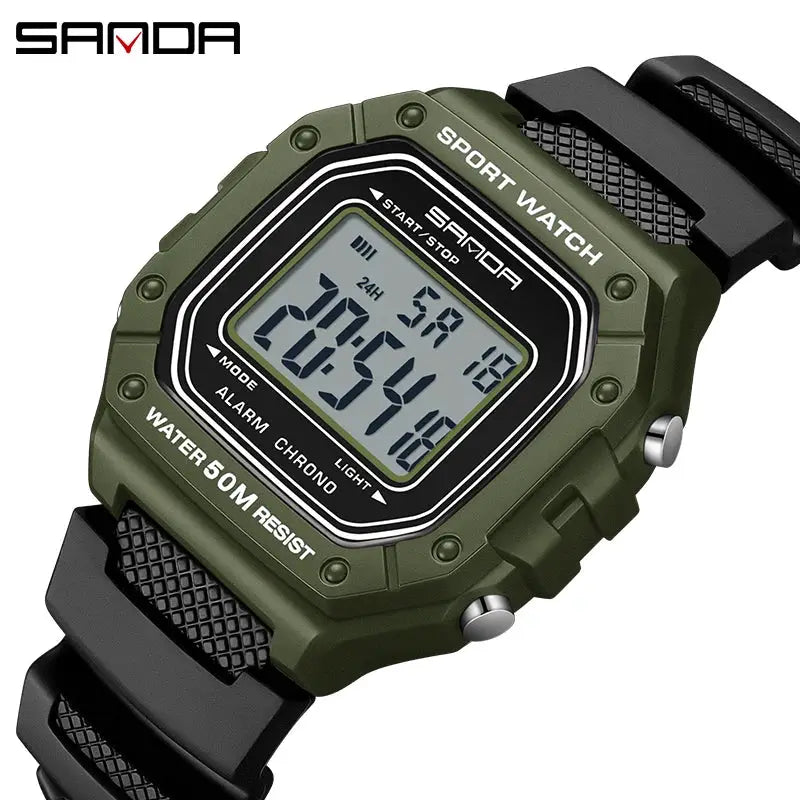 SANDA 2156 Military Style Digital Mens Watch With Large Dial Water Resistant LED Stopwatch