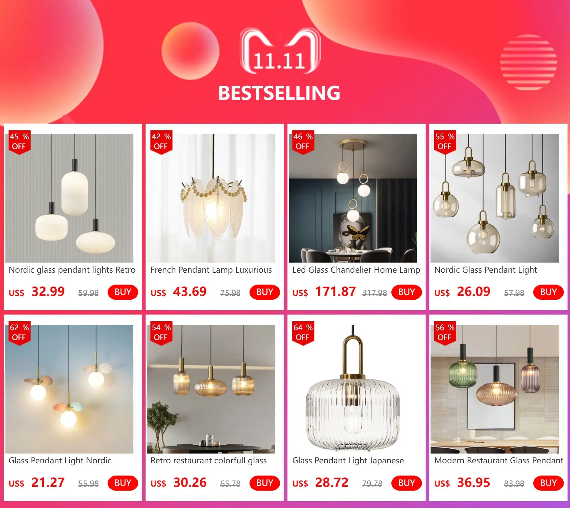 Retro colorful glass pendant lights for living room with LED E27 hanging loft lighting