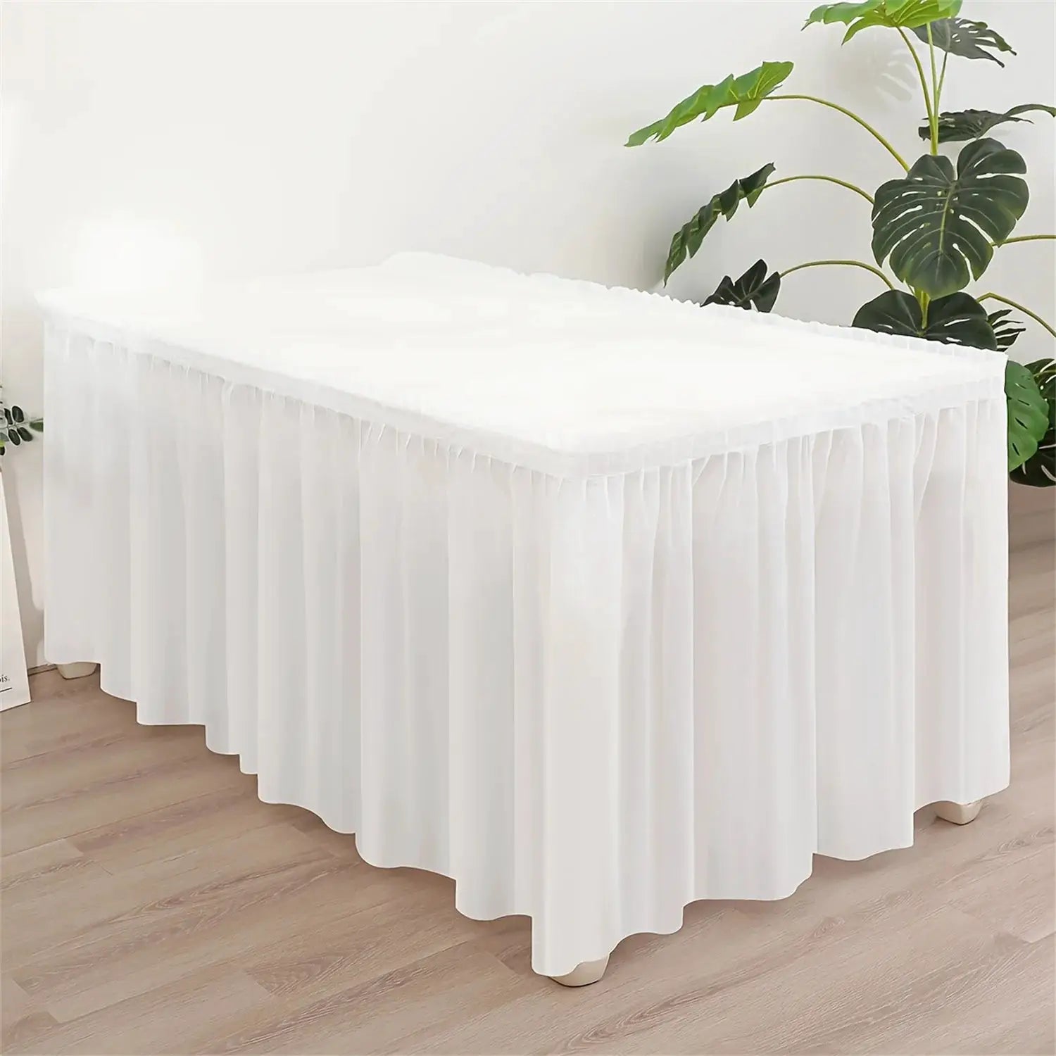 2 Piece Disposable Tablecloth Set With Long Skirting Rectangular Paper Table Covers Solid Color For Party