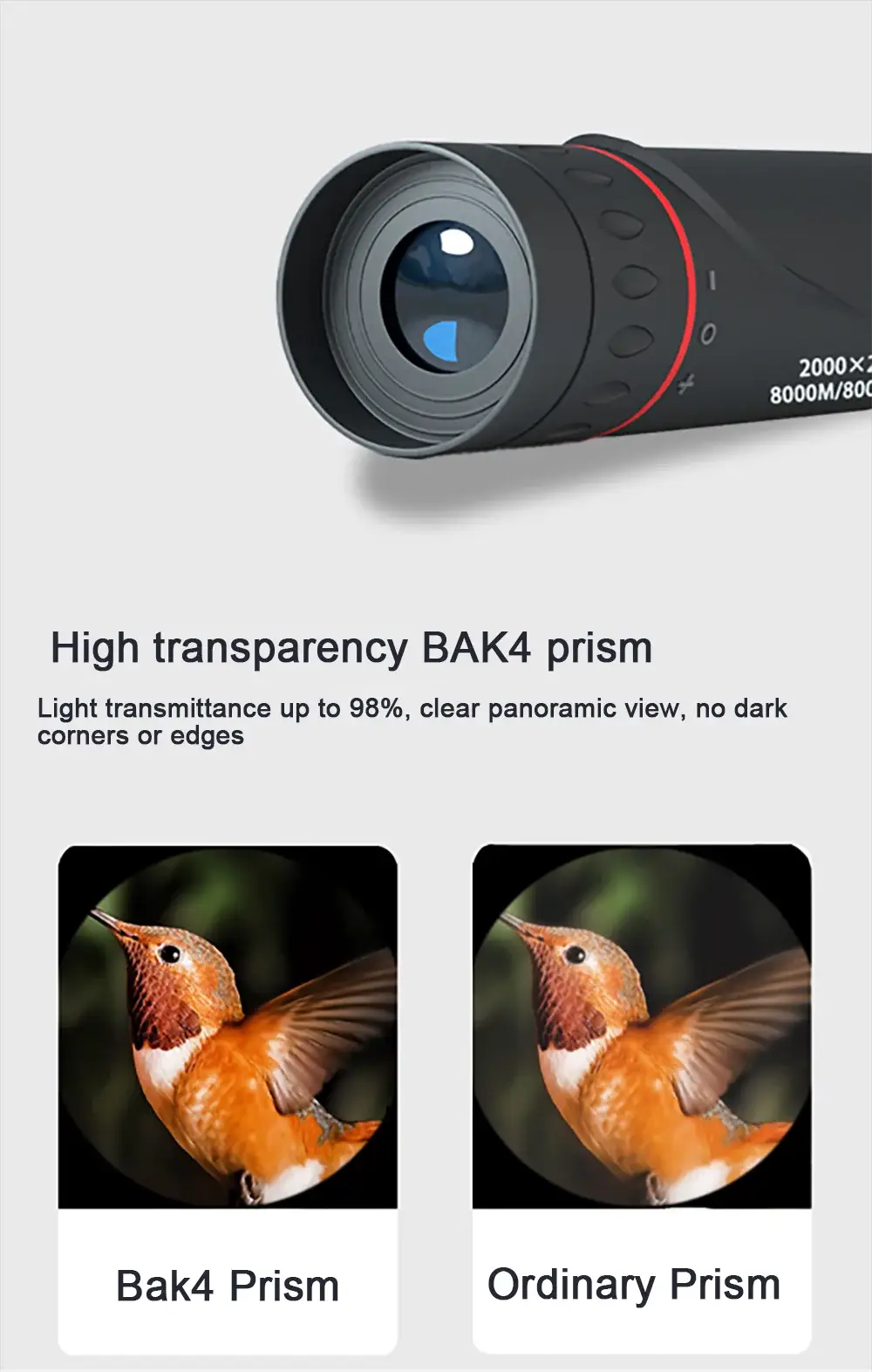 Monocular telescope 2000X24 by Simples Market, black body with red ring, pocket size