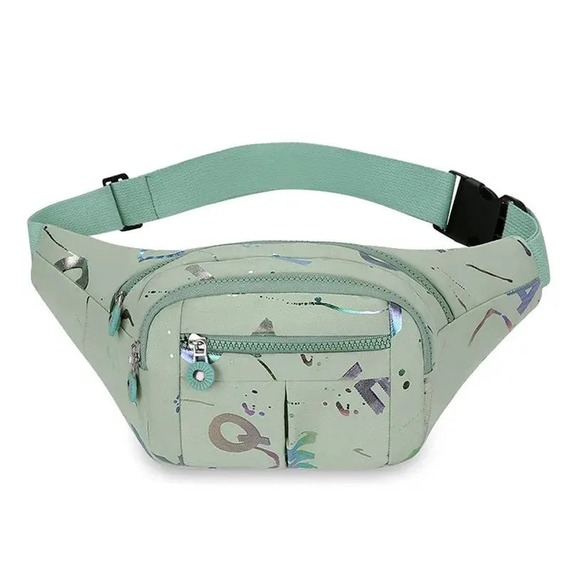 Simples Market waist bag, mint green Oxford cloth waterproof fanny pack with multiple zip pockets