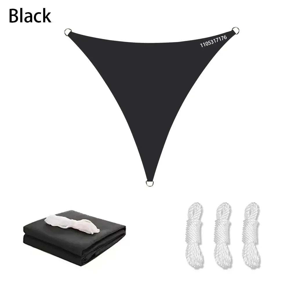 Simples Market triangle black sun shade sail, waterproof UV-block fabric, with 3 ropes and carry bag.