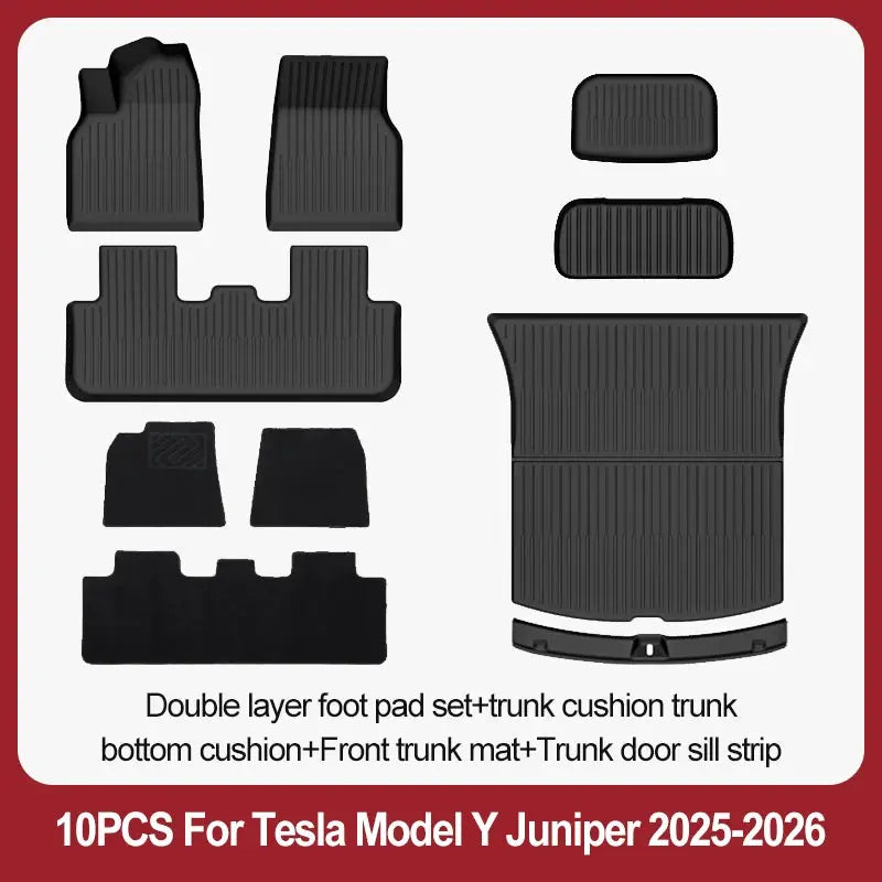 Tesla Model Y Juniper TPE floor mats 10-piece set for 2025+ models by Simples Market, front, rear and trunk mats