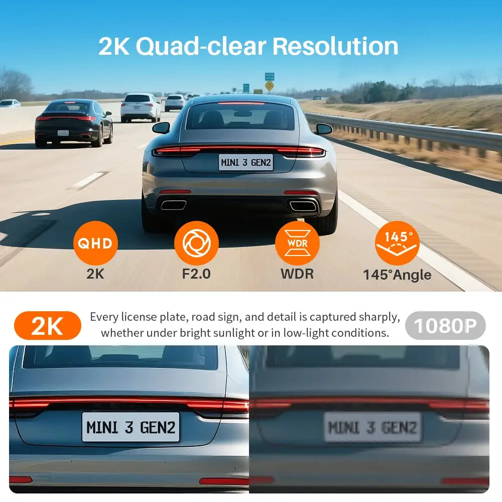 KAWA MINI 3 Gen2 dash cam by Simples Market; 2K QHD resolution with WiFi, APP, voice control, and night vision.