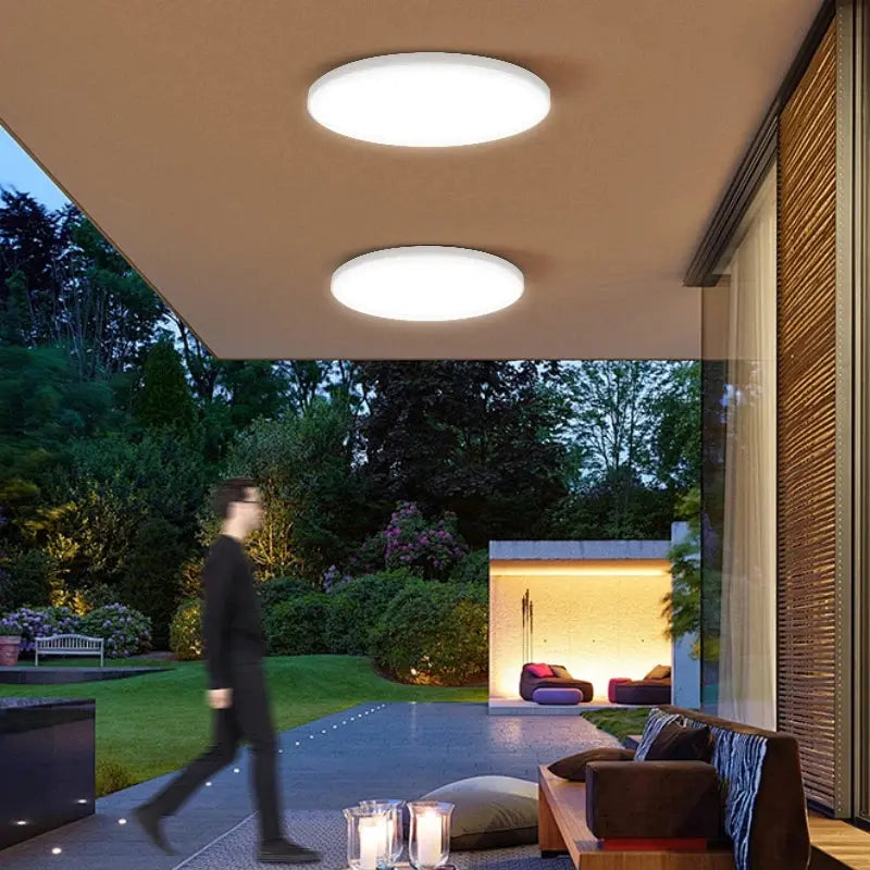 Radar ceiling light with motion sensor; white round LED ceiling lamps, 2-pack for indoor spaces