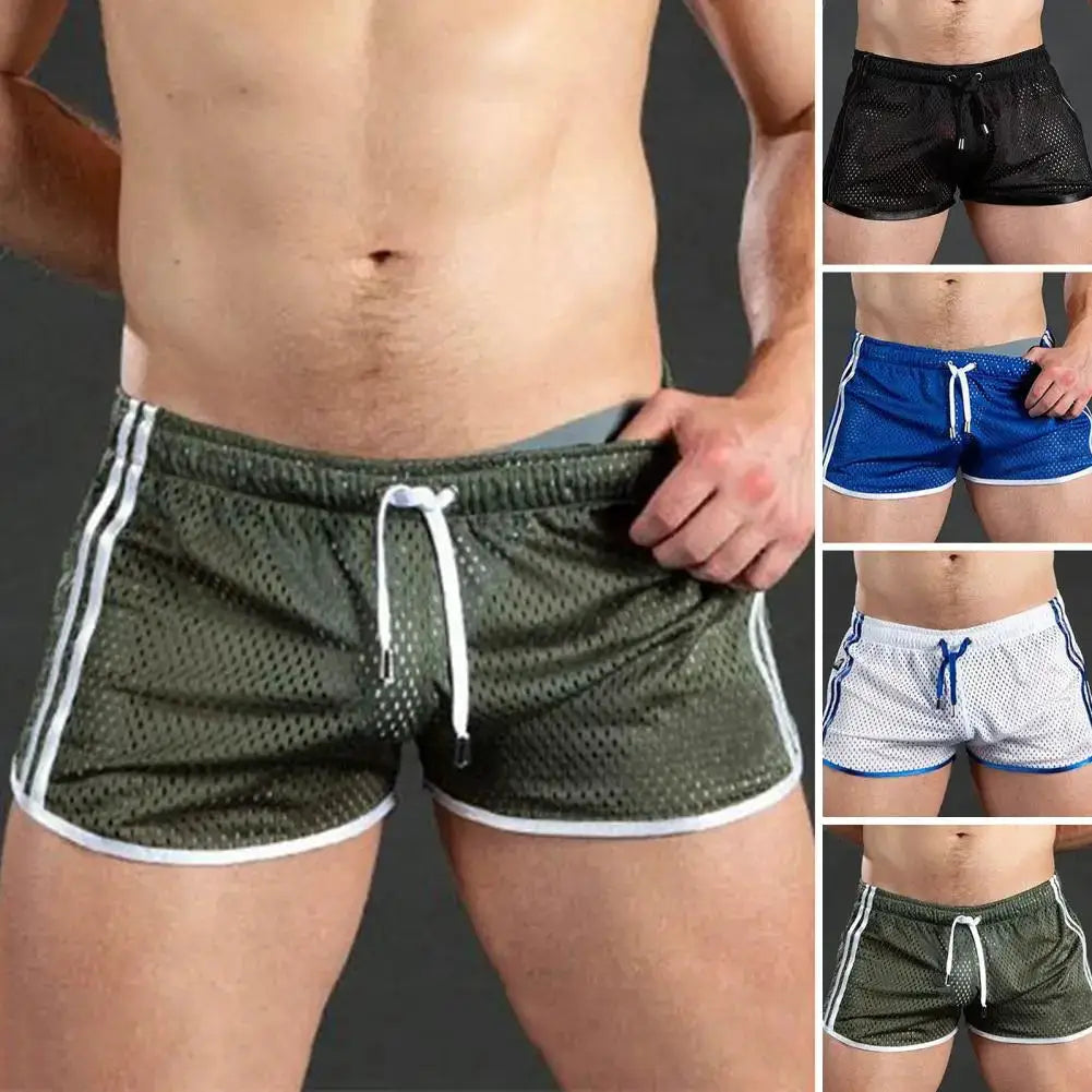Simples Market men's mesh sport shorts; 5-color variants with drawstring elastic waist, quick-dry gym beach wear
