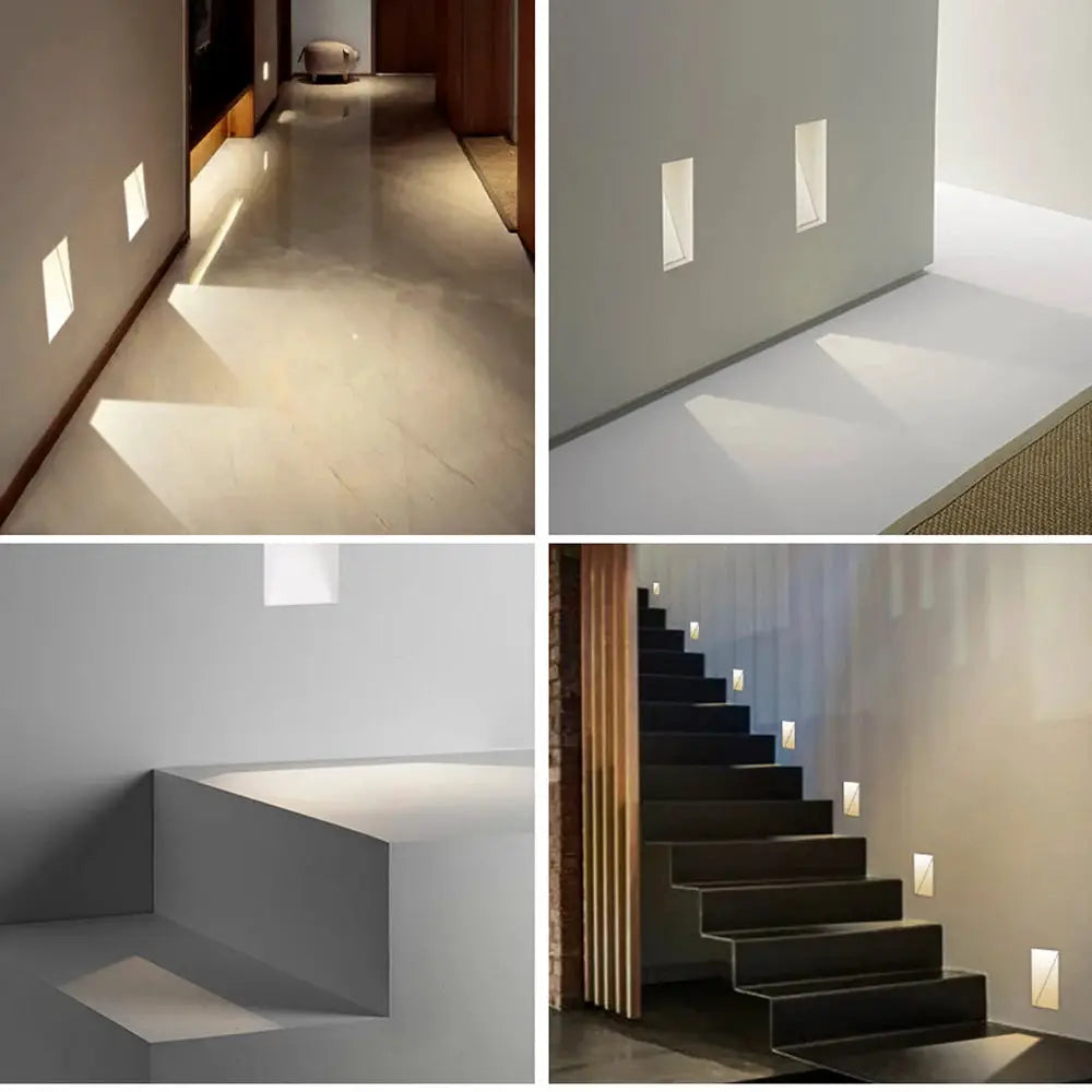 Simples Market embedded frameless LED stair and wall lamps, 3W motion sensor, white square nightlight.