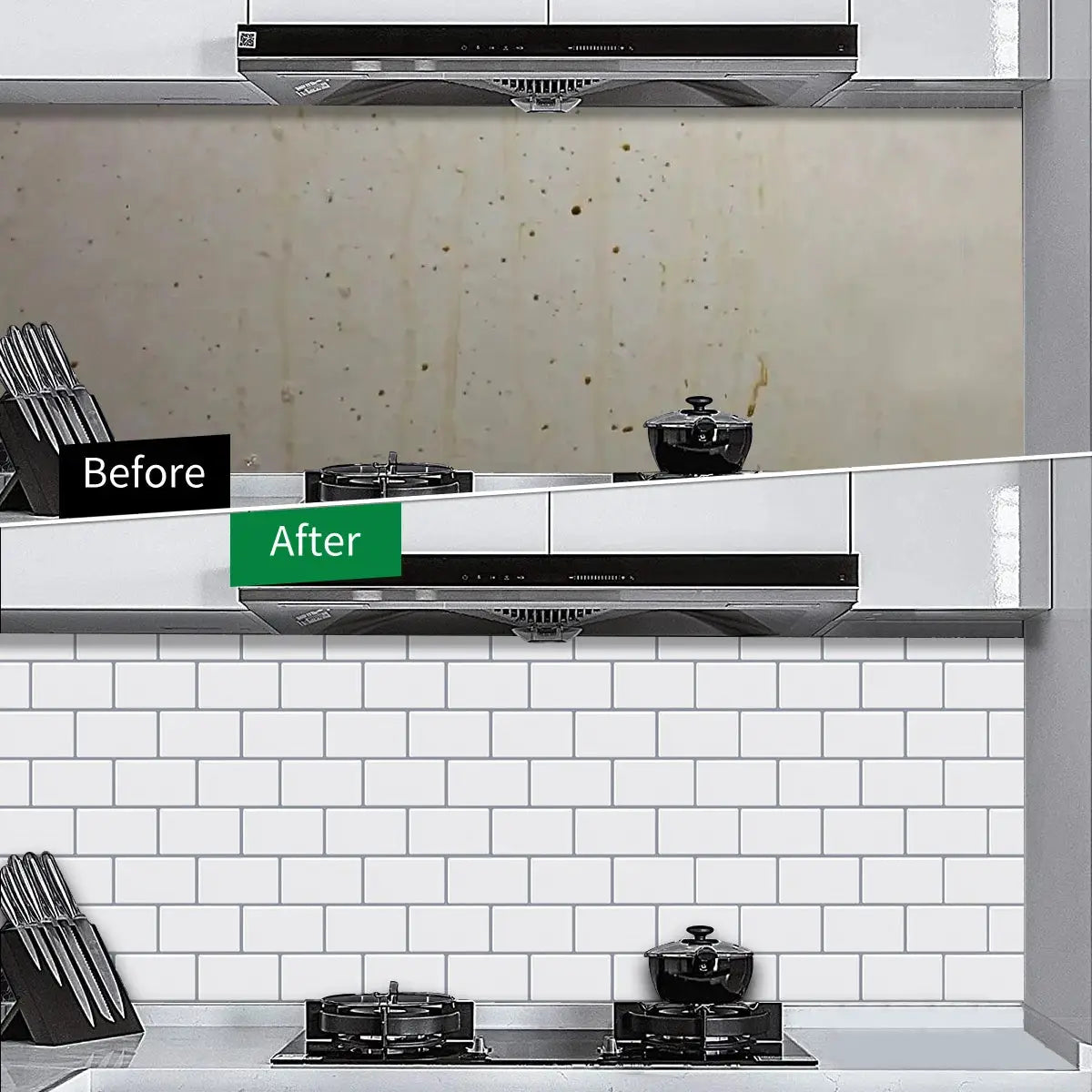 Simples Market peel-and-stick backsplash tiles; white subway style, waterproof and easy to clean for kitchen walls