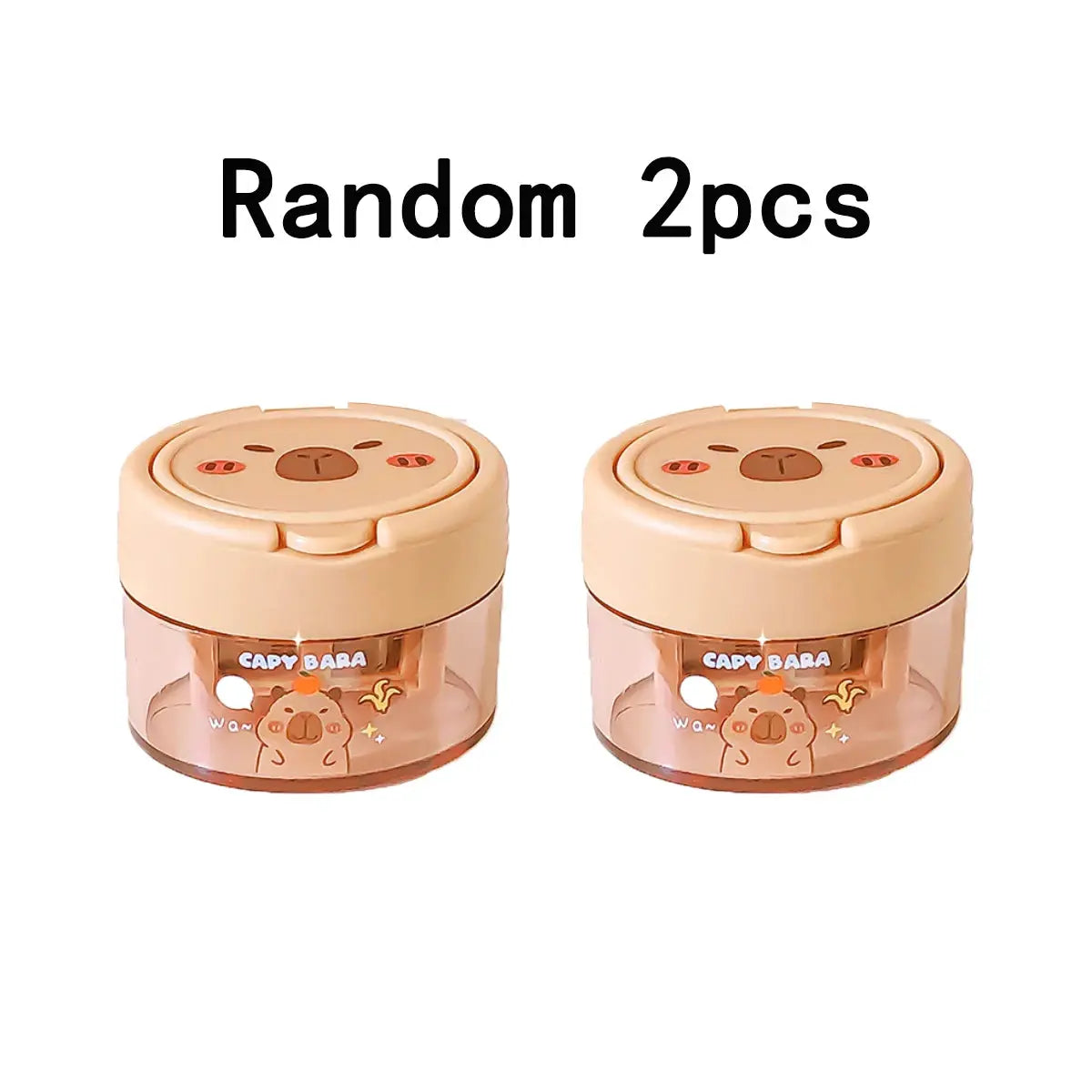 Capybara cartoon pencil sharpener, flip-top dual-hole design, peach color; 2 pcs