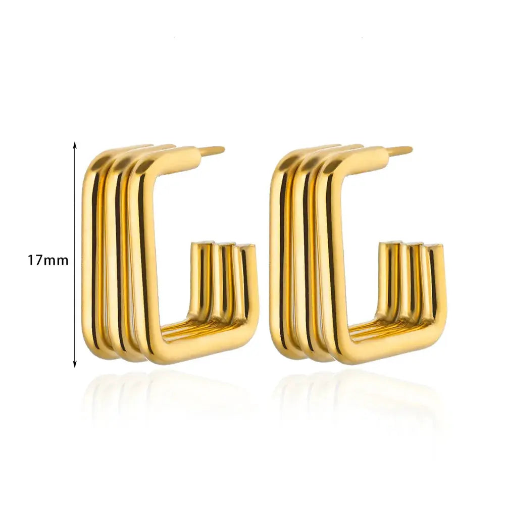 Classic gold-tone chunky stainless steel hoop earrings, 17mm, for women and girls, pair