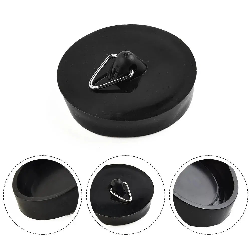 Simples Market black rubber drain stopper with metal lifting ring for kitchen and bathroom sinks.