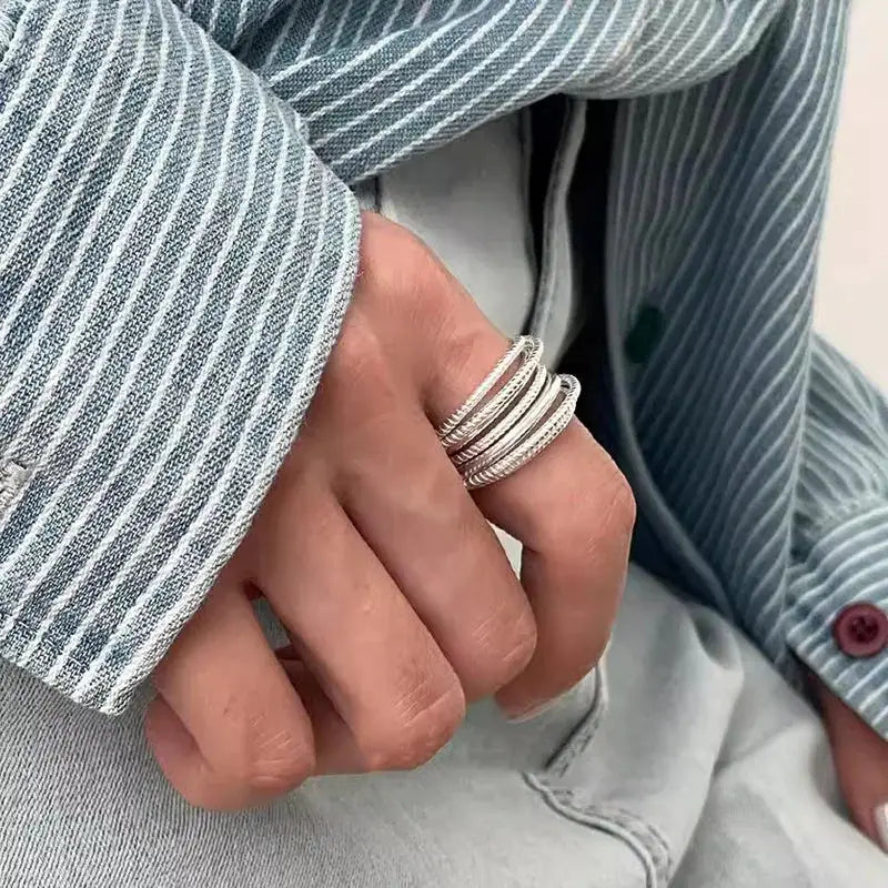 925 Sterling Silver Double Layer Water Drop Ring For Women With Square Zircon Adjustable Index Finger Jewelry Gift