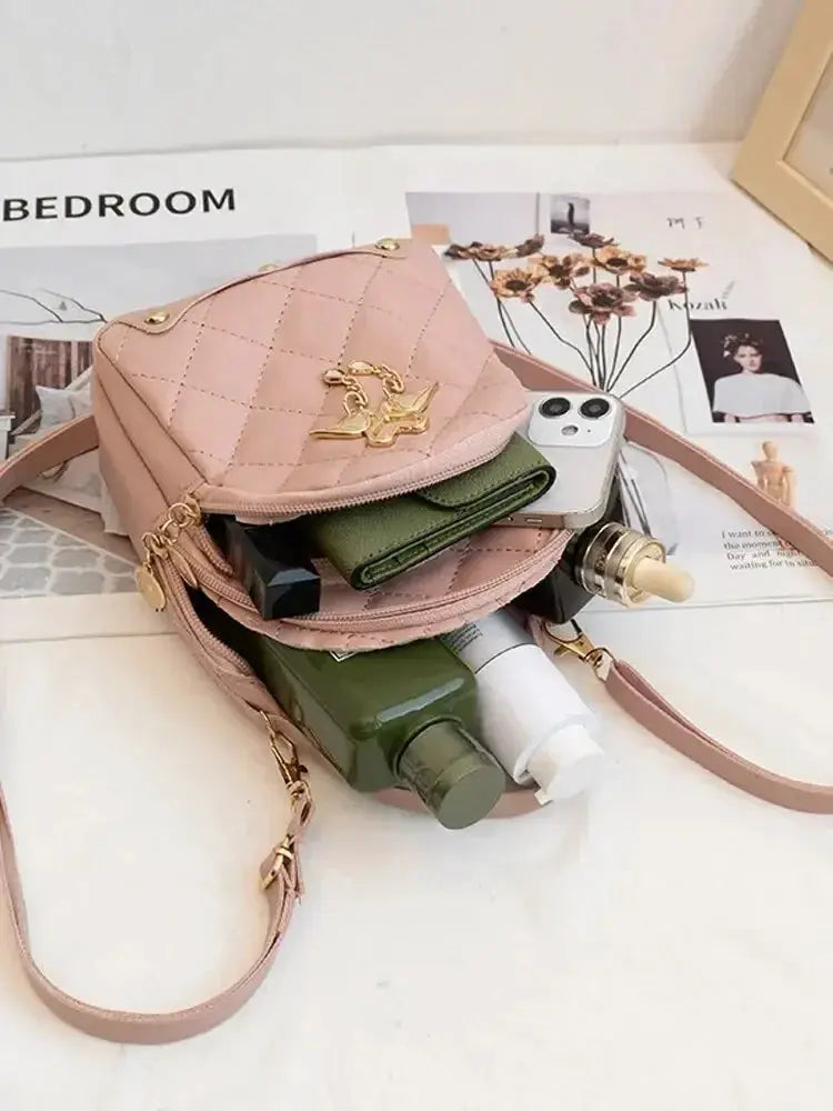 Simples Market fashion women's mini backpack leisure-style pink quilted faux leather with gold hardware