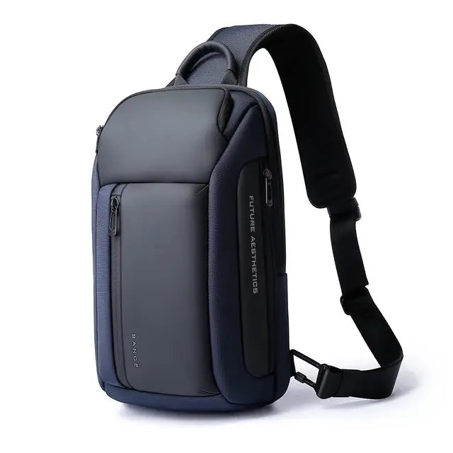 BANGE chest bag crossbody in navy Oxford fabric, waterproof, large capacity.