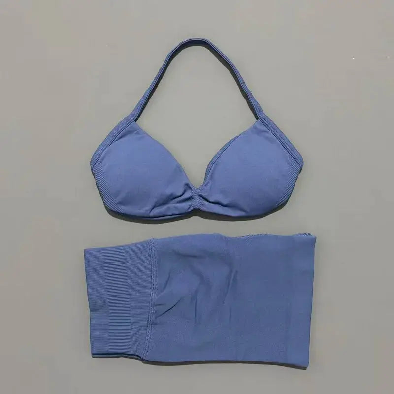 Histello 2 Piece Women Yoga Set Strappy Bra Top Scrunch Shorts